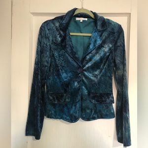 Iridescent blue velvet jacket medium, single button closure, light weight